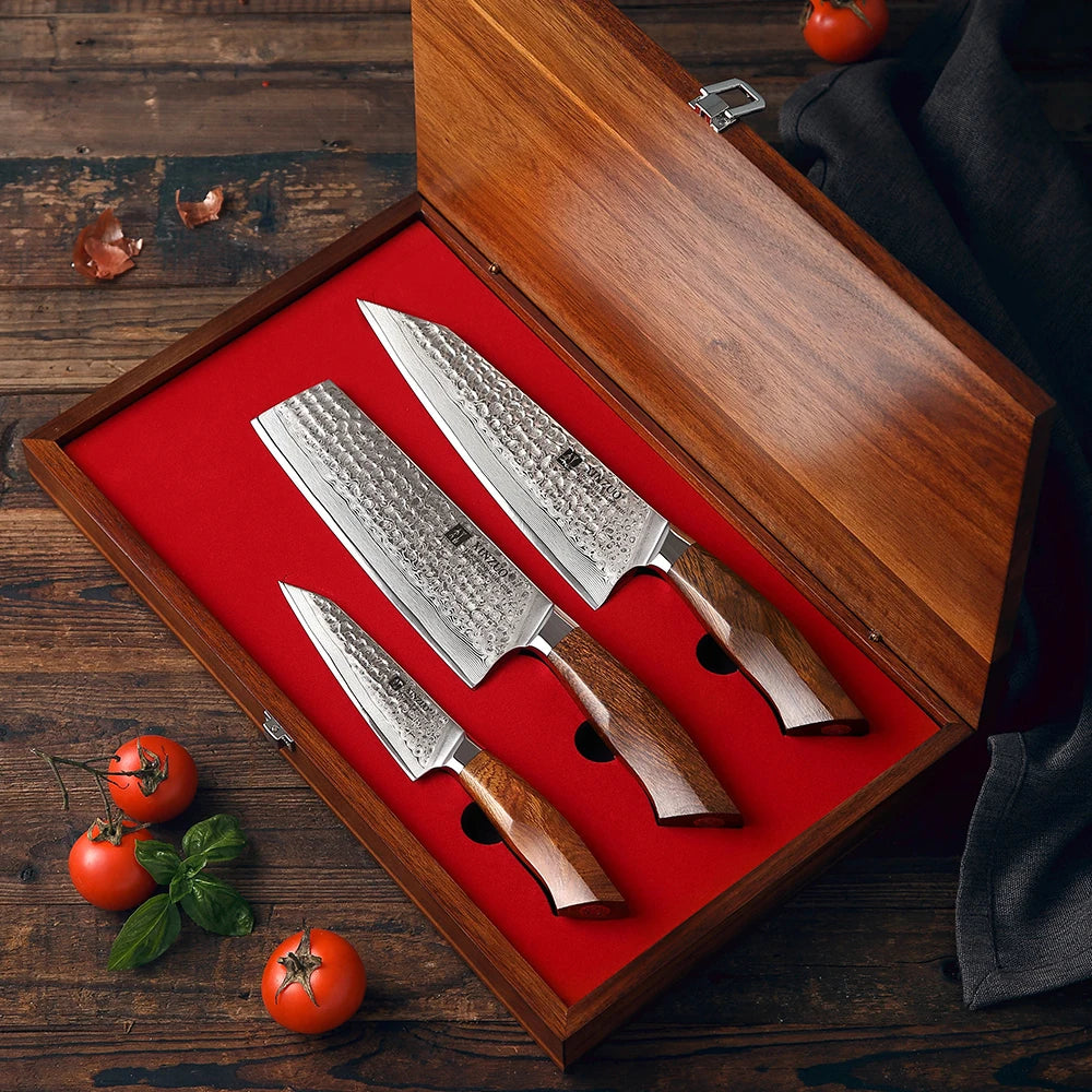 XINZUO 3-Piece Damascus Knife Set – Chef, Nakiri & Utility Damascus Knife Set Axl China Mainland