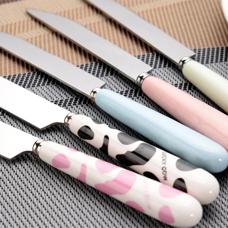 Kids Cartoon Ceramic Handle Cutlery Set – Knife Fork Spoon 3pc Kids Flatware Set Axl