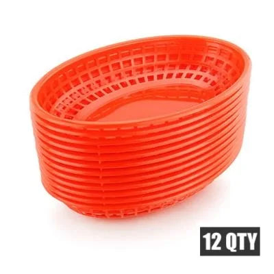 Oval Plastic Food Baskets 6–12 Pcs | Restaurant Serving Trays Food Serving Baskets Axl Red 12pcs