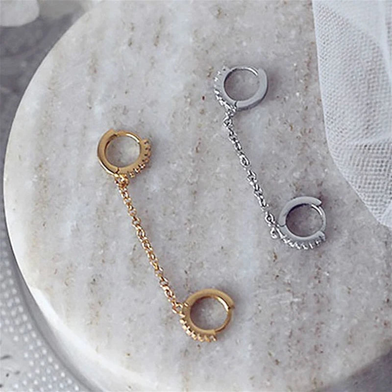 Huitan Mini Circle Hoop Earrings – Shiny CZ Link Chain Hoop Earrings Axl