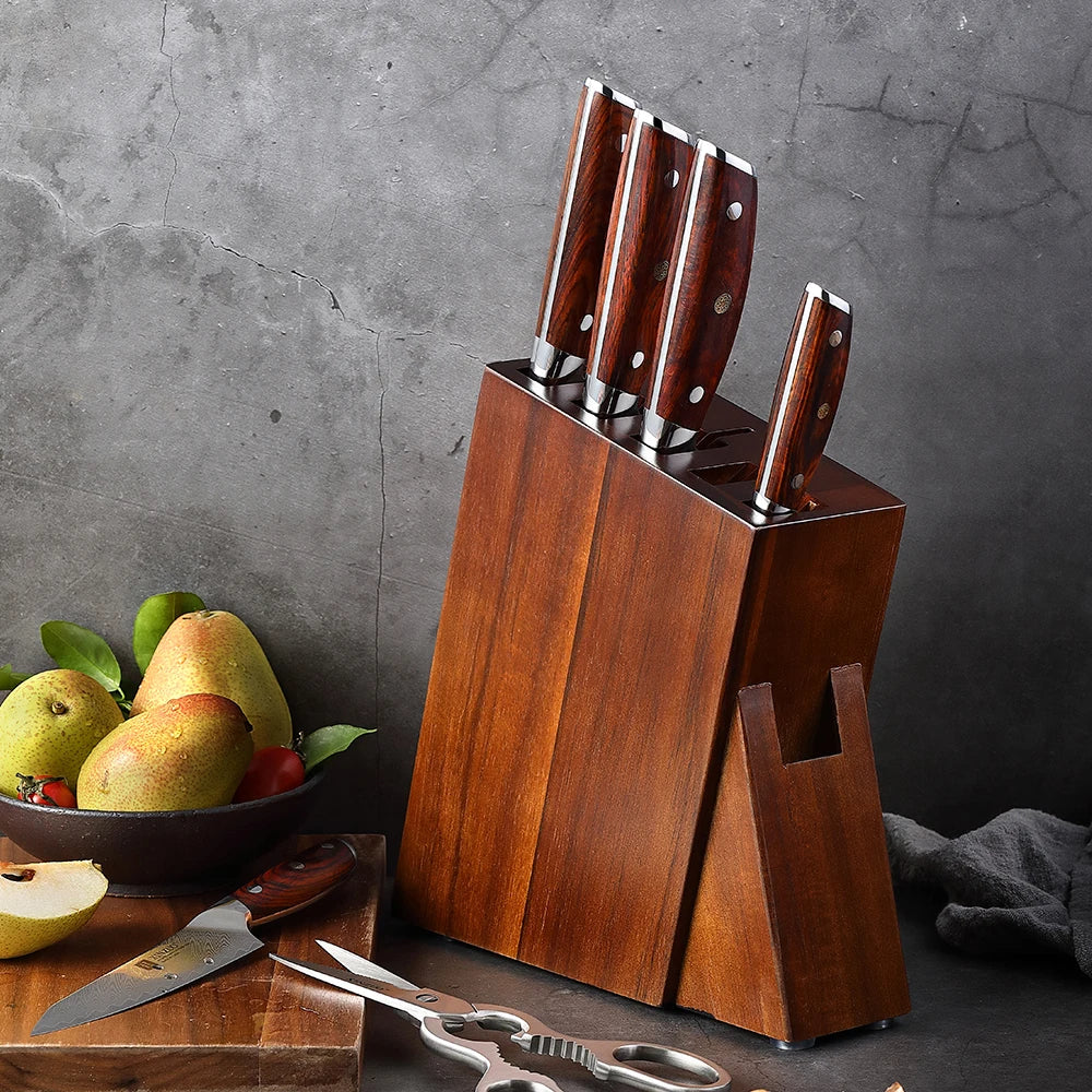 XINZUO Acacia Wood Knife Block – 5-Slot Countertop Holder Wood Knife Block Axl