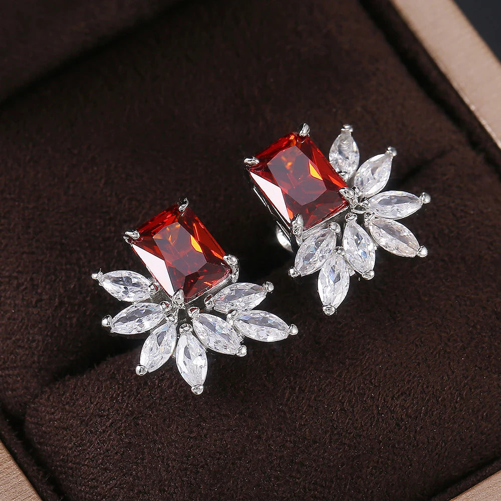 Huitan CZ Stud Earrings – Red, Green & Blue Cubic Zirconia CZ Stud Earrings Axl