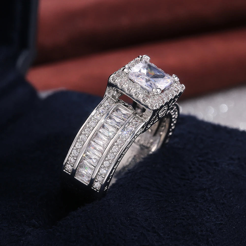 Huitan Princess Cut CZ Women's Ring | Square Zircon Band Fashion Ring Axl