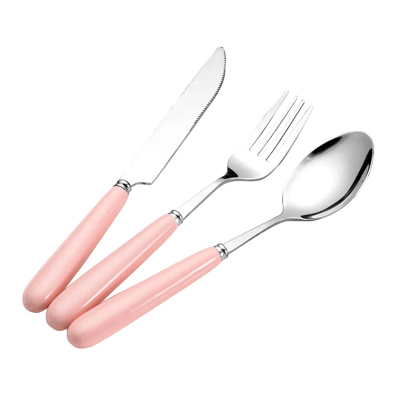 Kids Cartoon Ceramic Handle Cutlery Set – Knife Fork Spoon 3pc Kids Flatware Set Axl pure pink
