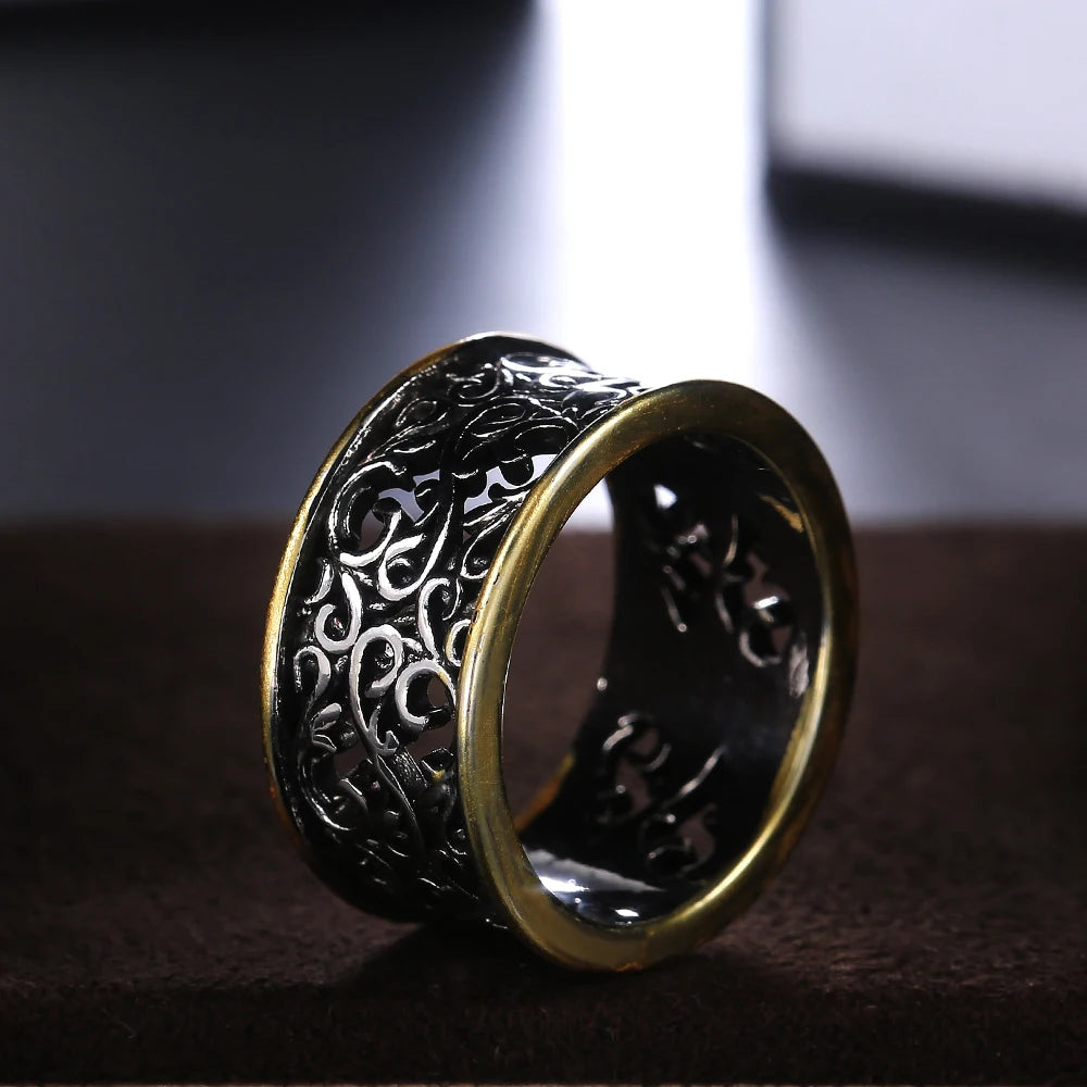 Huitan Two-Tone Vintage Punk Ring for Women | Zinc Alloy Fashion Ring Axl