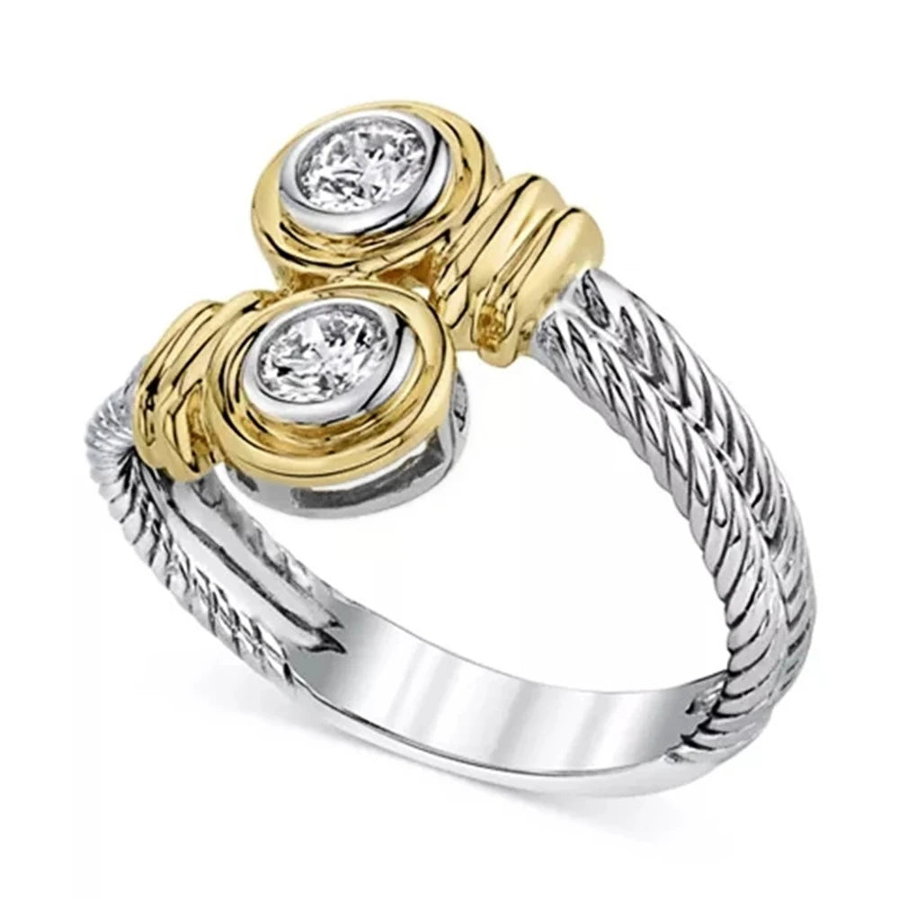 Huitan Interlaced Zipper Ring – Women's CZ Fashion Band Fashion Ring Axl WHITE Two Tone 9