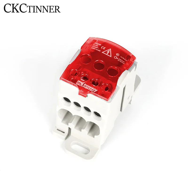UKK80A Terminal Block 80A DIN Rail 1-In Multi-Out Wire Connector DIN Rail Terminal Block Axl Red