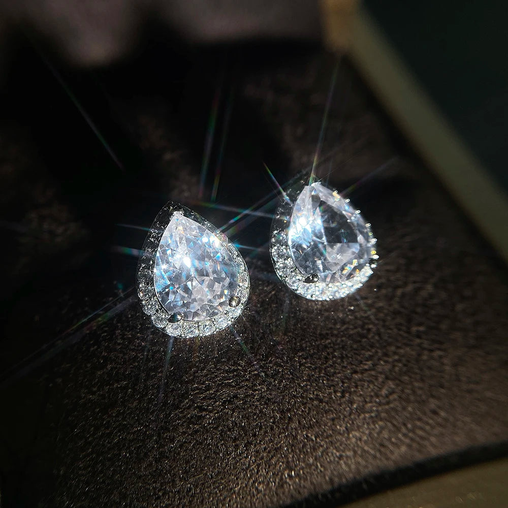 Huitan Pear Shape CZ Stud Earrings – Sparkling Fashion Jewelry CZ Stud Earrings Axl