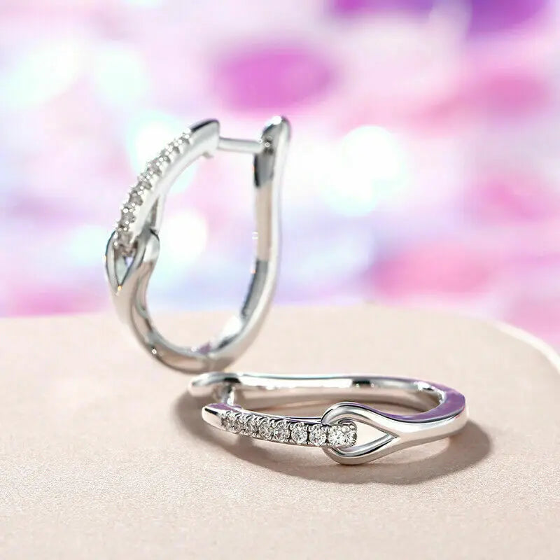 Huitan Silver Cubic Zirconia Geometric Hoop Earrings for Women Hoop Earrings Axl E1634