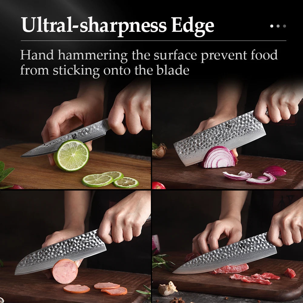 XINZUO 5-Piece Damascus Steel Kitchen Knife Set | Pakkawood Kitchen Knife Set Axl
