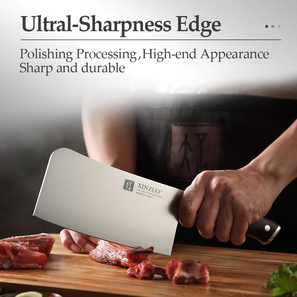 XINZUO 6.5" Bone Chopper Knife – X5Cr15Mov & Ebony Handle Bone Chopper Knife Axl