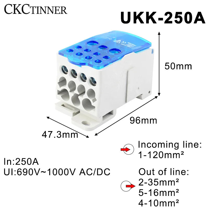 DIN Rail Terminal Block Distribution Box 125A–500A | UKK Terminal Block Axl UKK-250A
