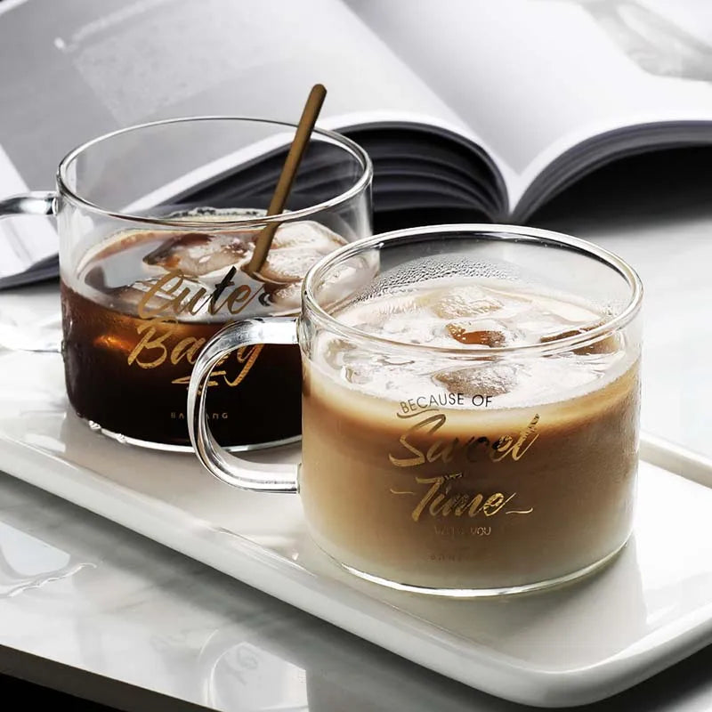 KEMORELA 500ml Creative Letter Glass Mug with Handle Glass Mug Axl
