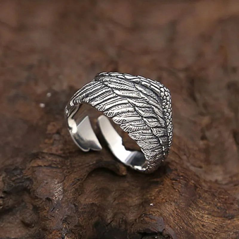 Huitan Wings Opening Ring – Antique Silver Vintage Punk Style Fashion Ring Axl