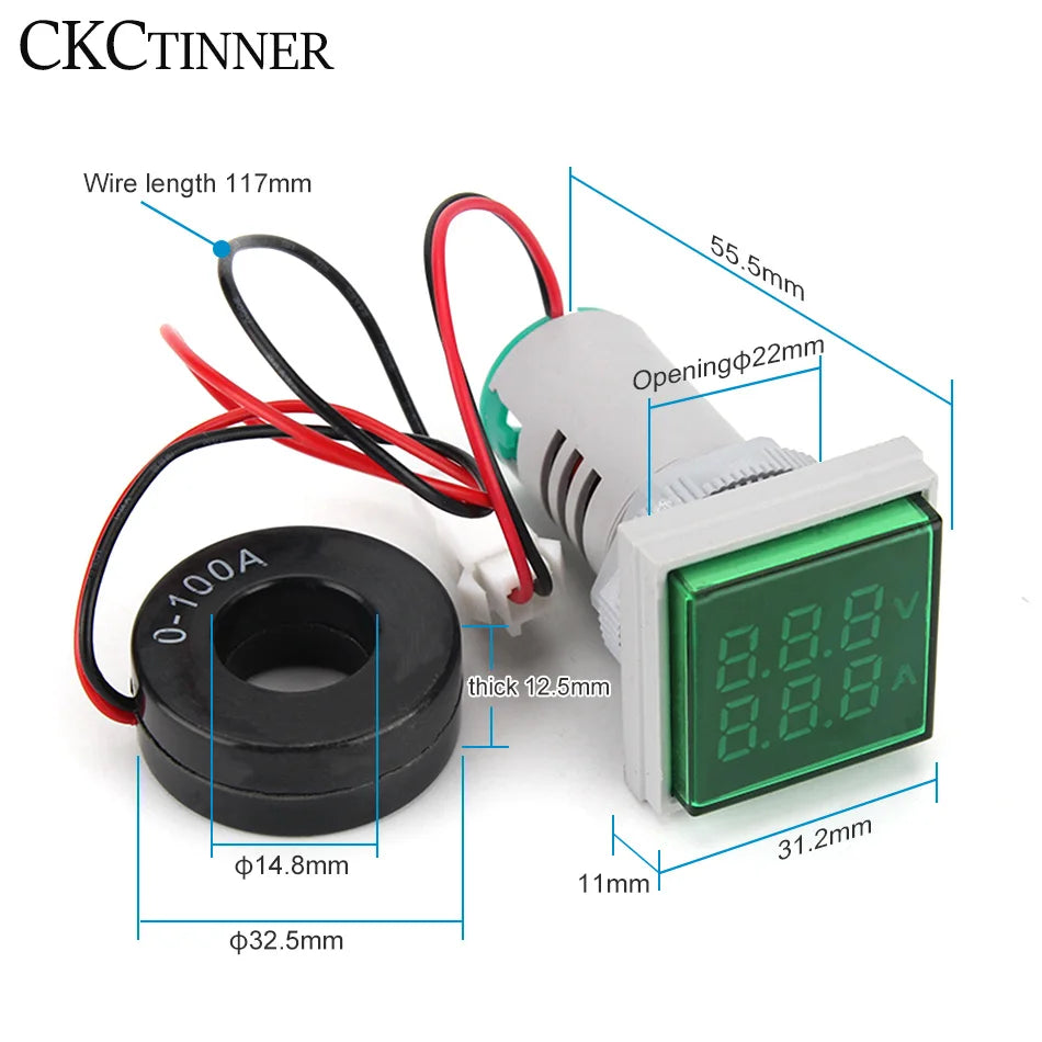 AC 60–500V LED Digital Voltmeter 22mm Panel Mount Voltage Indicator Digital Voltmeter Axl