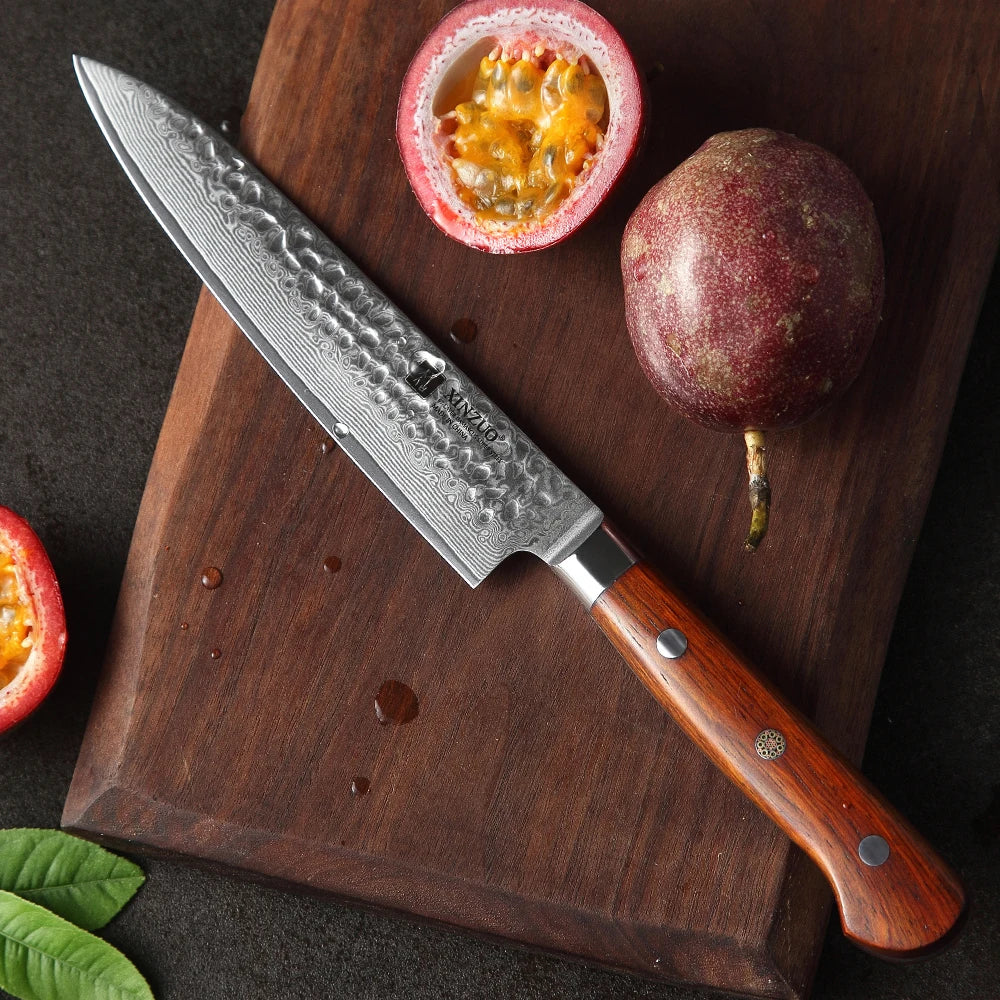 XINZUO 6" VG10 Damascus Steel Utility Knife – Rosewood Handle Damascus Utility Knife Axl
