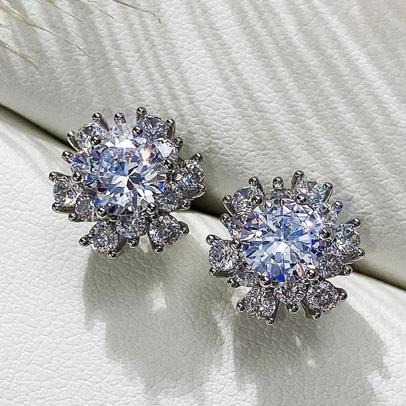 Huitan Flower Stud Earrings – Cubic Zirconia Crystal for Women Stud Earrings Axl