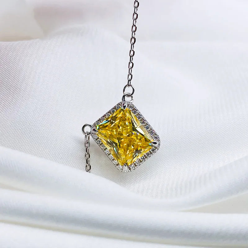 Huitan Yellow CZ Pendant Necklace – Silver O-Chain for Women CZ Pendant Necklace Axl