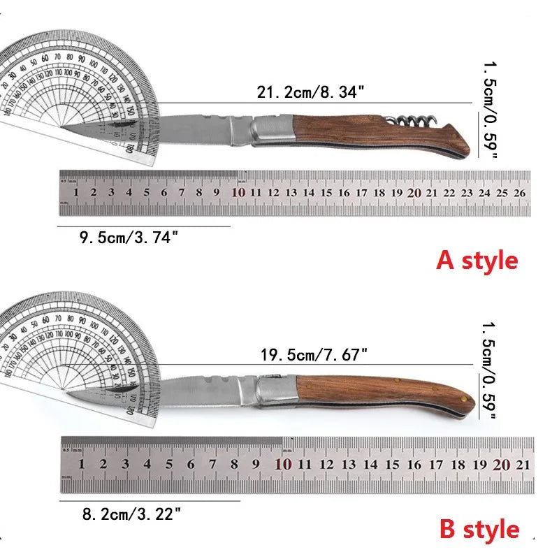 Wood Handle Folding Knife with Corkscrew | Pocket Carry Knife Folding Pocket Knife Axl
