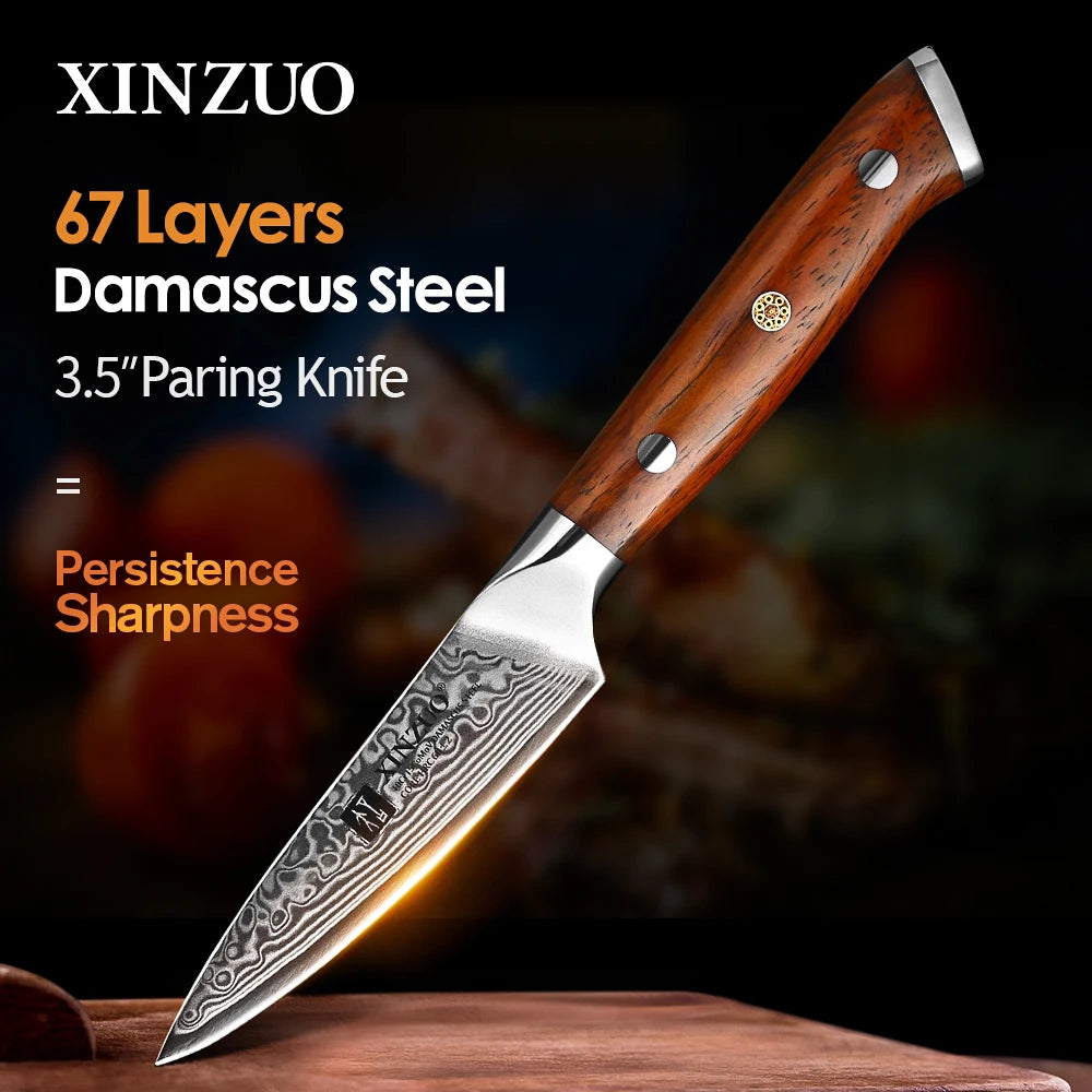 XINZUO 3.5" Damascus Steel Paring Knife – Rosewood Handle Damascus Paring Knife Axl Russian Federation