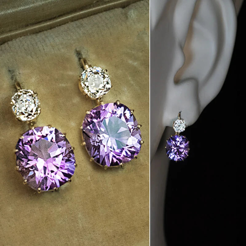 Huitan Purple Drop Earrings – Cubic Zirconia for Women Drop Earrings Axl