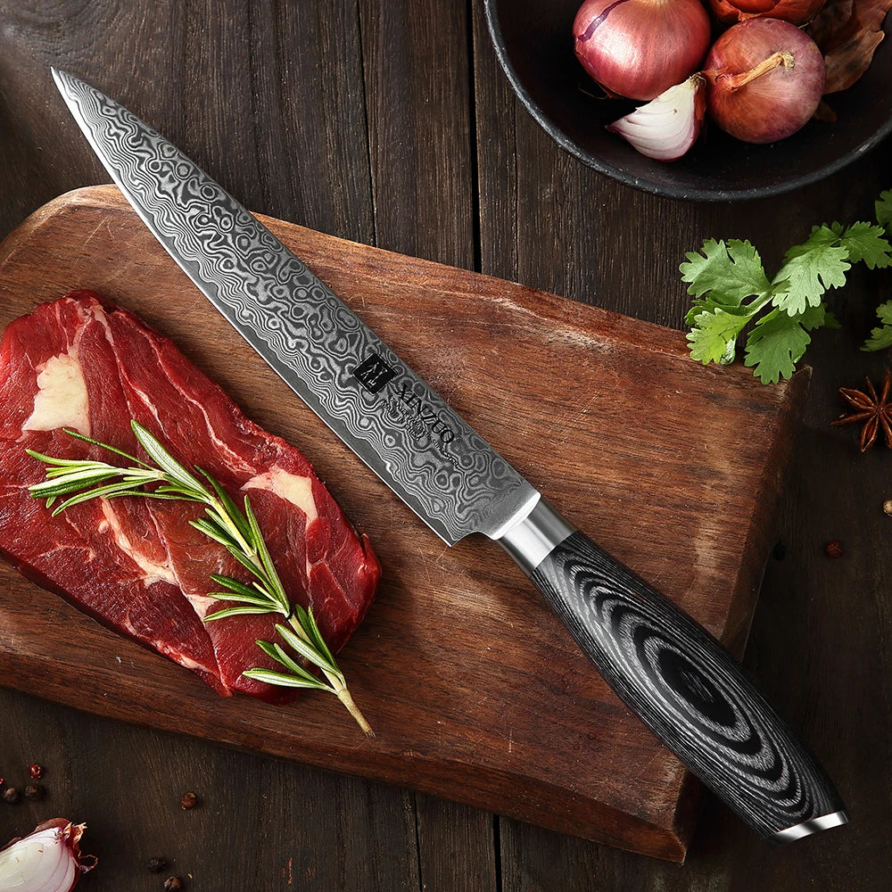 XINZUO 8" Damascus Steel Cleaver Knife – Pakkawood Handle Damascus Cleaver Knife Axl