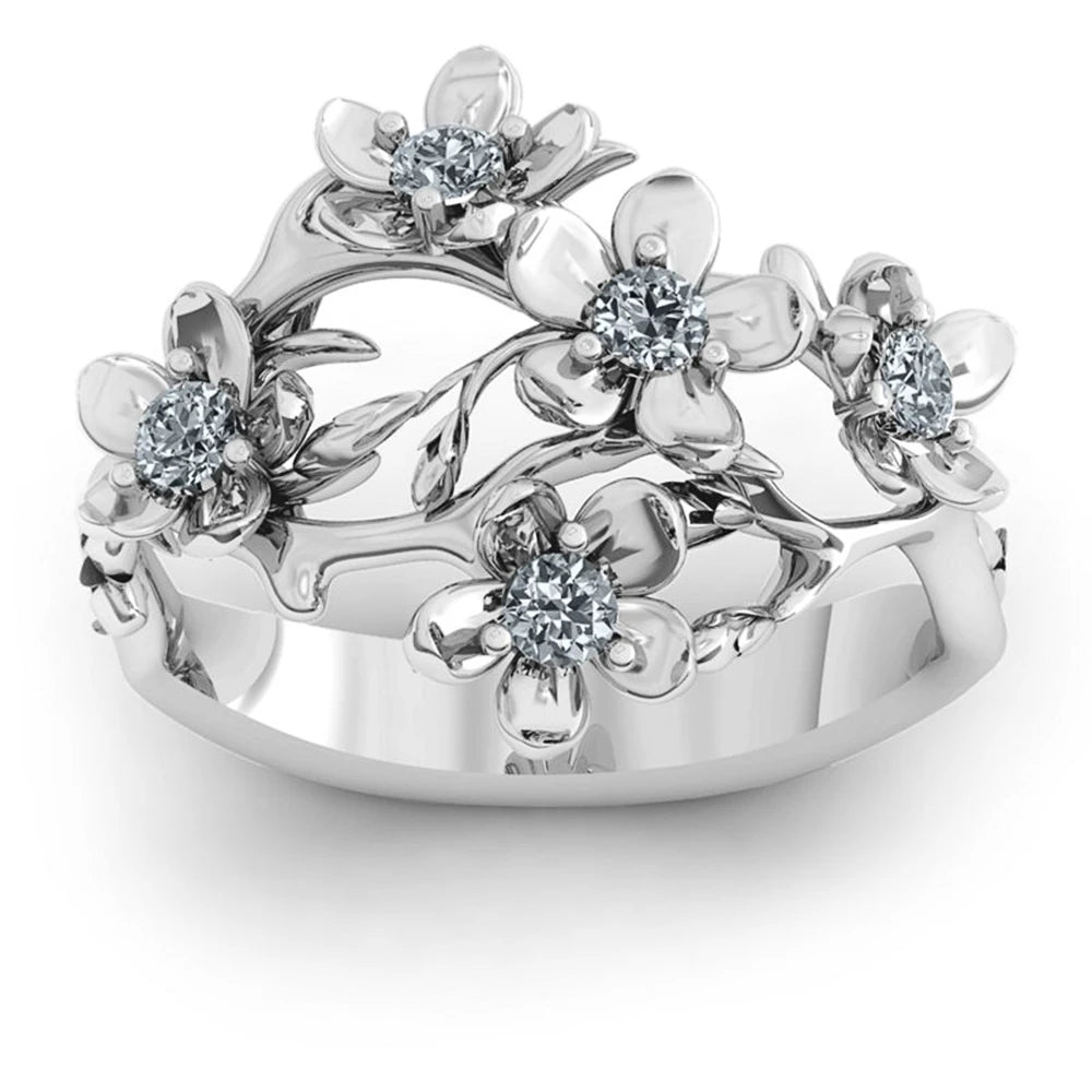 Huitan Crystal Flower Ring – Cubic Zirconia Statement Ring Fashion Ring Axl