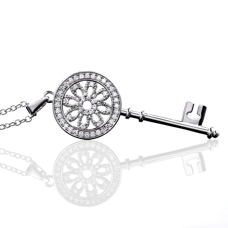 Huitan CZ Crystal Key Pendant Necklace – Silver & Rose Gold Pendant Necklace Axl