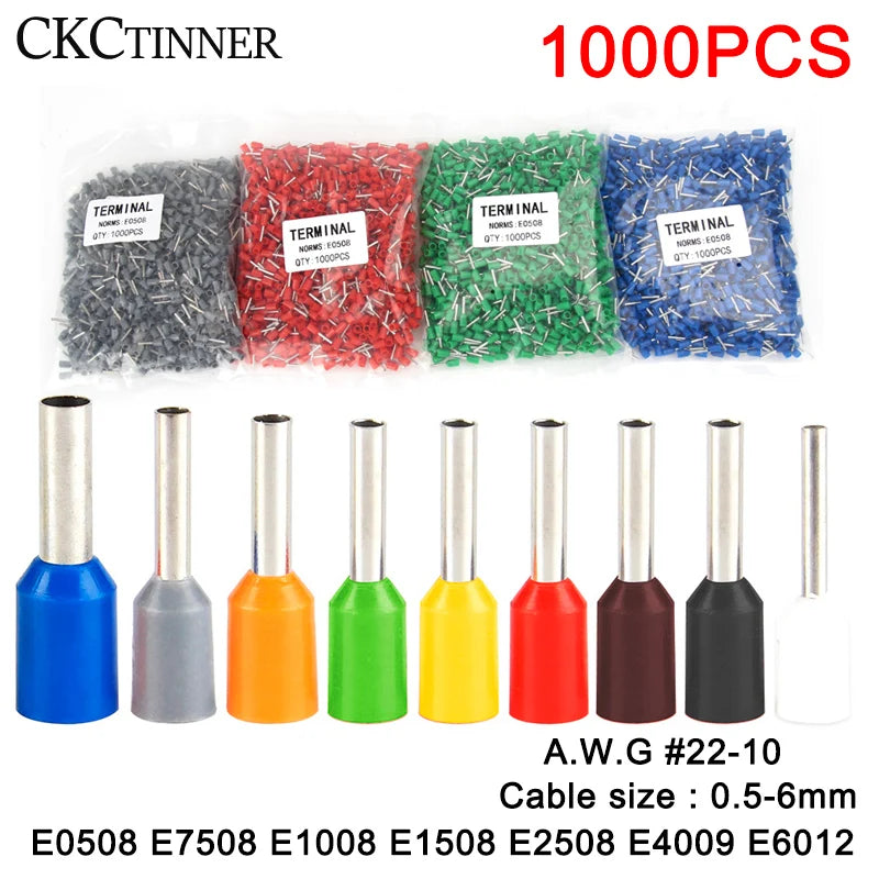 1000pcs Insulated Ferrule Cord End Wire Crimp Terminals CE Wire Ferrule Terminals Axl