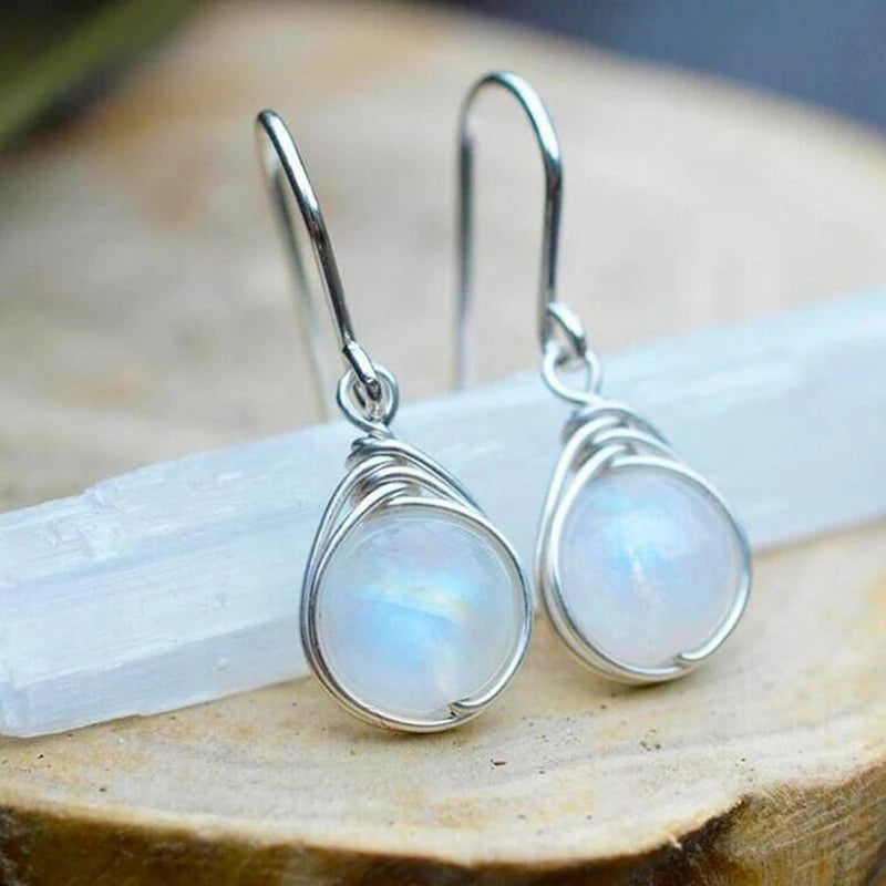 Huitan Blue Bead Drop Earrings | Geometric Fashion Jewelry Drop Earrings Axl Silver Plated
