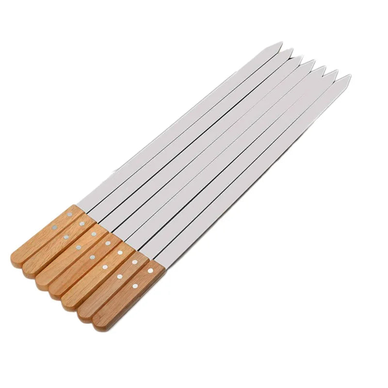 23.5" Stainless Steel BBQ Skewers with Oak Wood Handle | 2-8pc BBQ Kebab Skewers Axl
