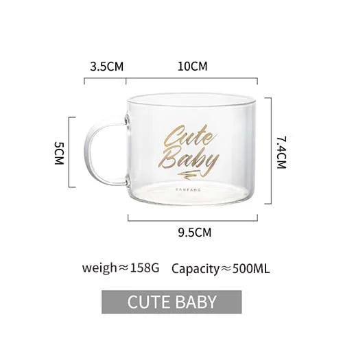 KEMORELA 500ml Creative Letter Glass Mug with Handle Glass Mug Axl 04-C 401-500ml