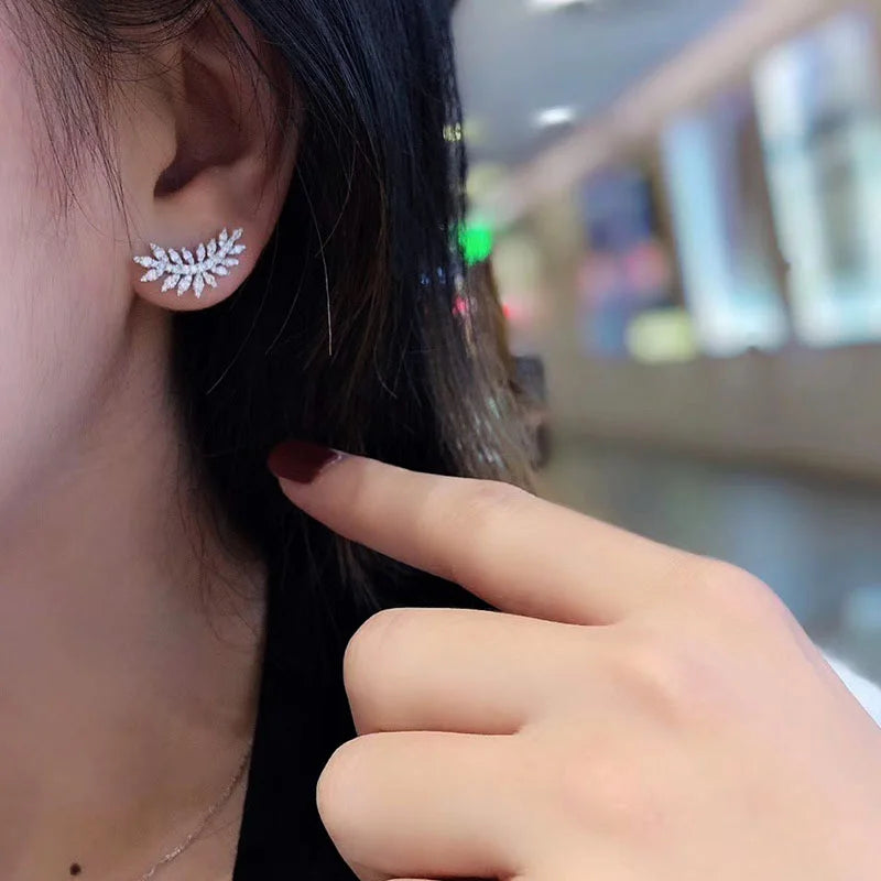 Huitan Silver Leaf CZ Stud Earrings – Women's Fashion Jewelry CZ Stud Earrings Axl