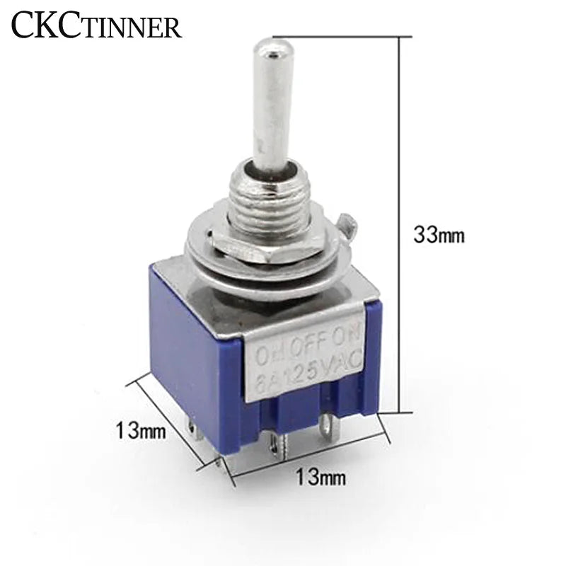 MTS-102 SPDT Toggle Switch 6A 125V 6mm 3-Pin | 5 or 10 Pack Toggle Switch Axl