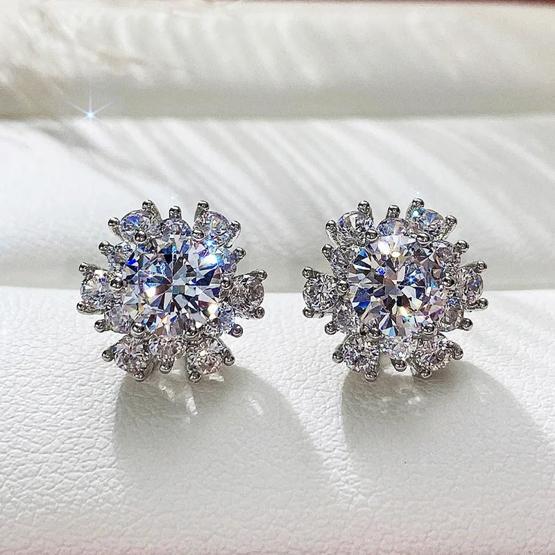 Huitan Flower Stud Earrings – Cubic Zirconia Crystal for Women Stud Earrings Axl