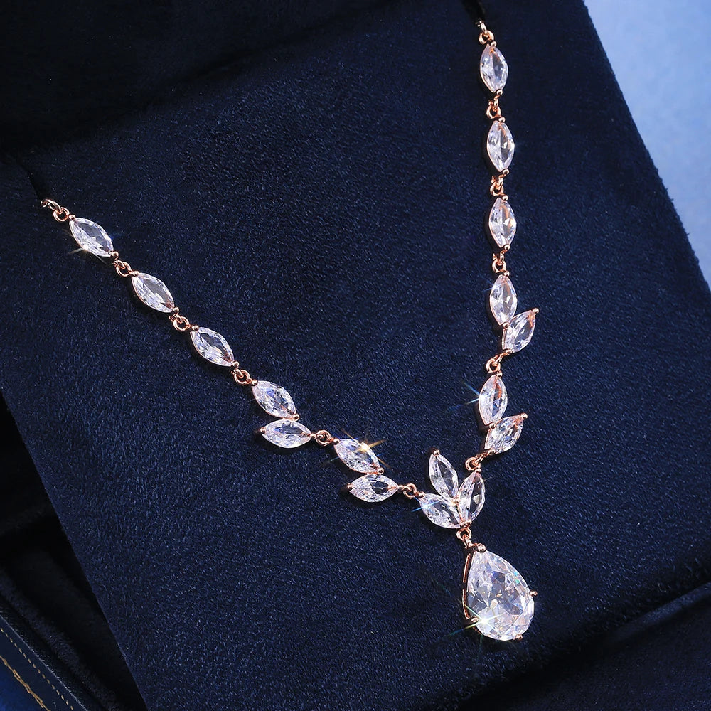 Huitan Water Drop CZ Pendant Necklace | Iced Out Women's Jewelry Pendant Necklace Axl ROSE GOLD COLOR 37.5cm 5cm WHITE