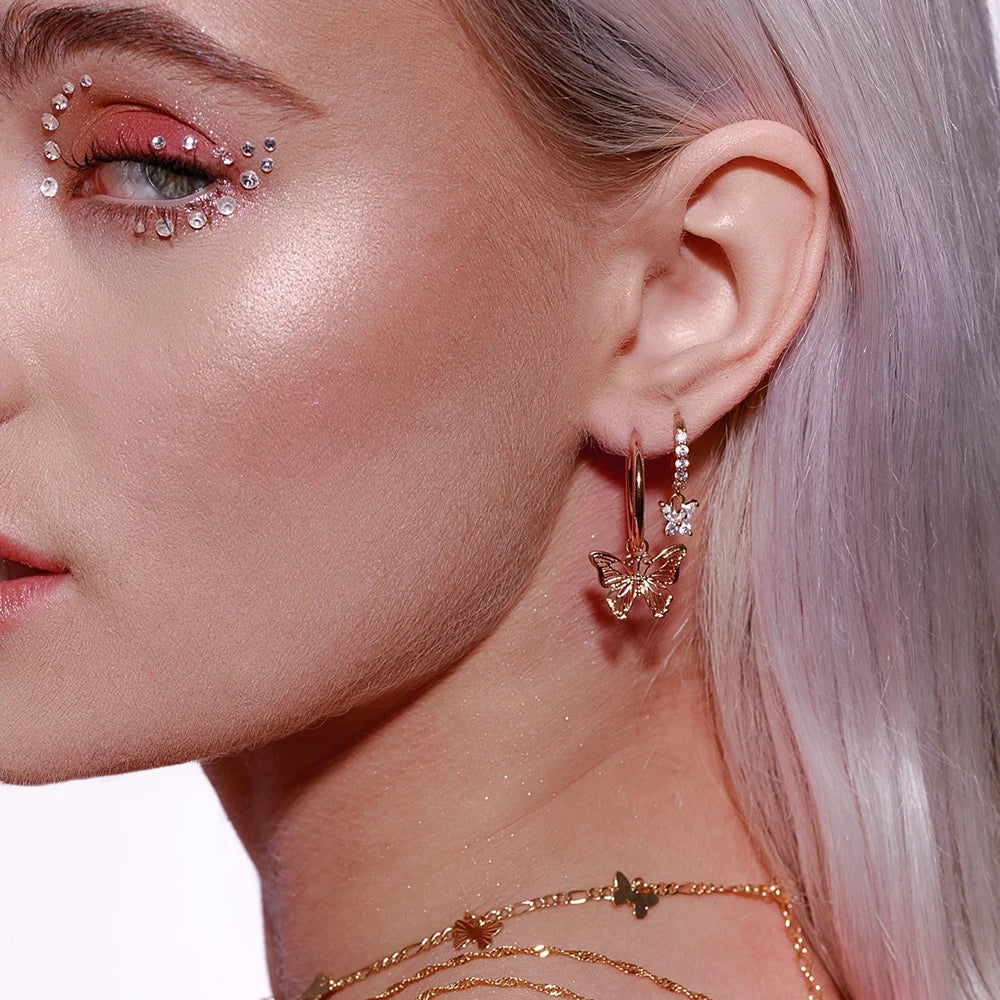 Huitan Rose Gold Butterfly Bow Drop Earrings | Women's Jewelry Drop Earrings Axl
