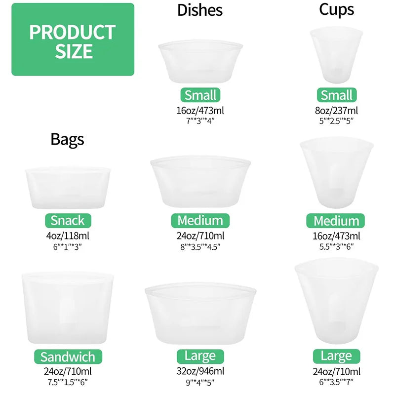 Reusable Silicone Food Storage Bags – Leakproof Ziplock Set Silicone Storage Bags Axl