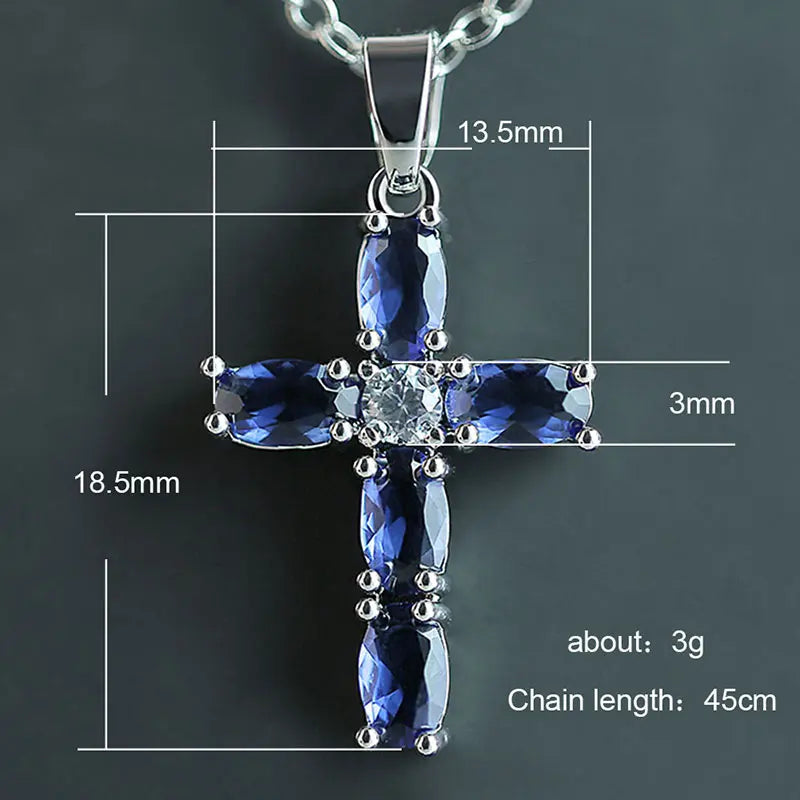 Huitan Blue Stone Cross Pendant Necklace for Women Pendant Necklace Axl