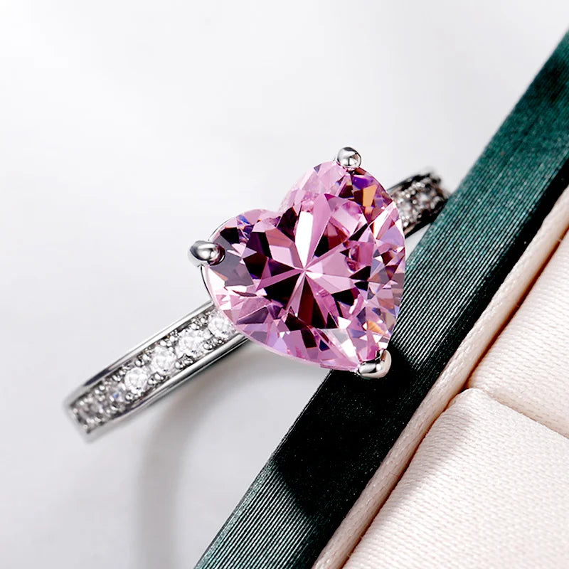 Huitan Pink Cubic Zirconia Heart Solitaire Ring for Women Solitaire Ring Axl