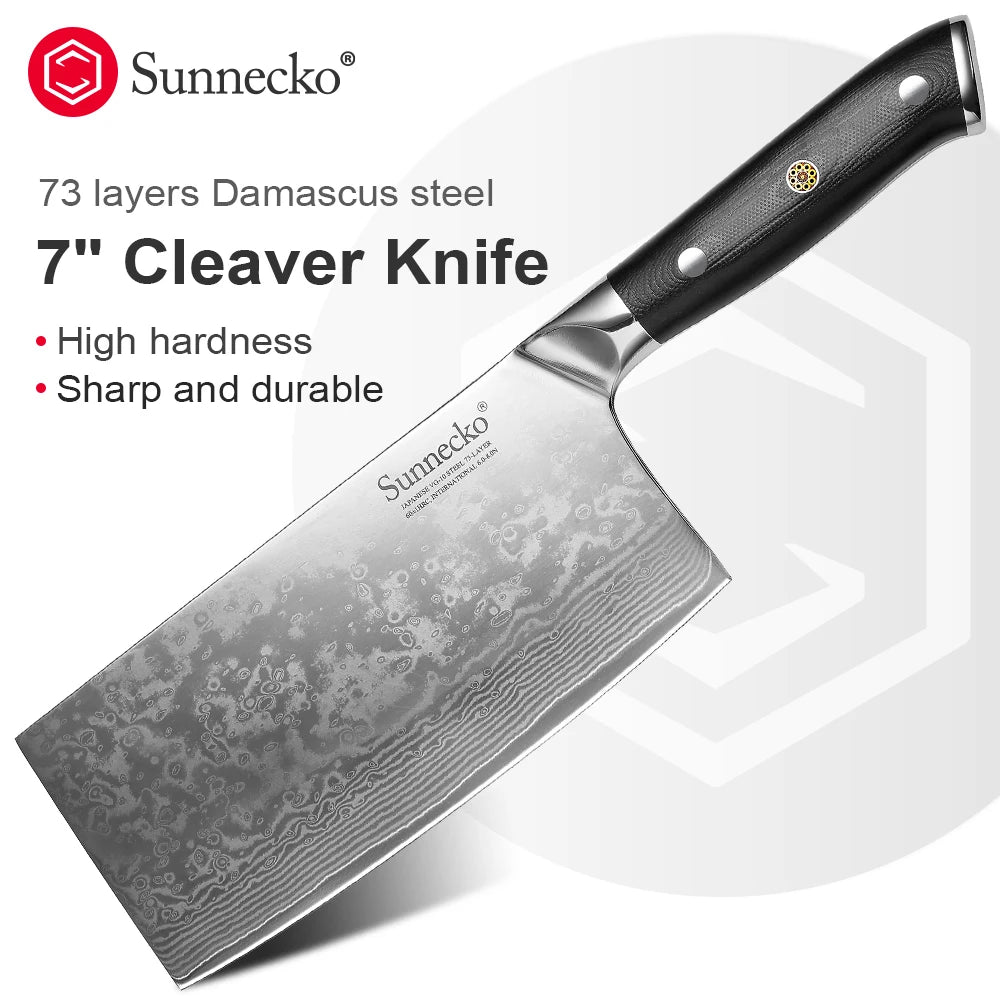 Sunnecko 7" Damascus Steel Cleaver – 73-Layer VG10 Kitchen Knife Damascus Cleaver Knife Axl Russian Federation 7 inch
