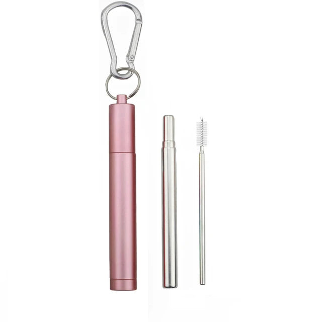 Collapsible Stainless Steel Travel Straw Set – Case & Brush Reusable Drinking Straw Axl Rose Gold Set