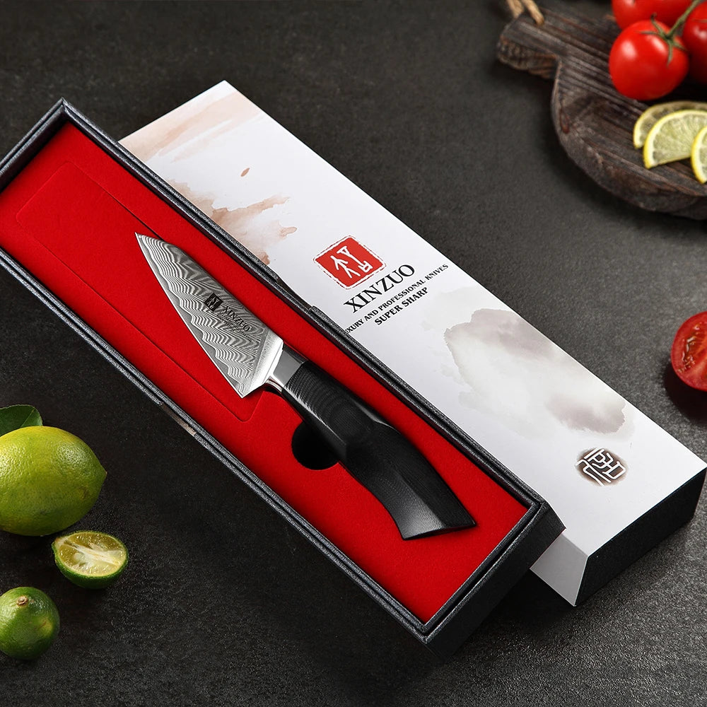 XINZUO 3.5" Damascus VG10 Paring Knife | G10 Mosaic Handle Damascus Paring Knife Axl