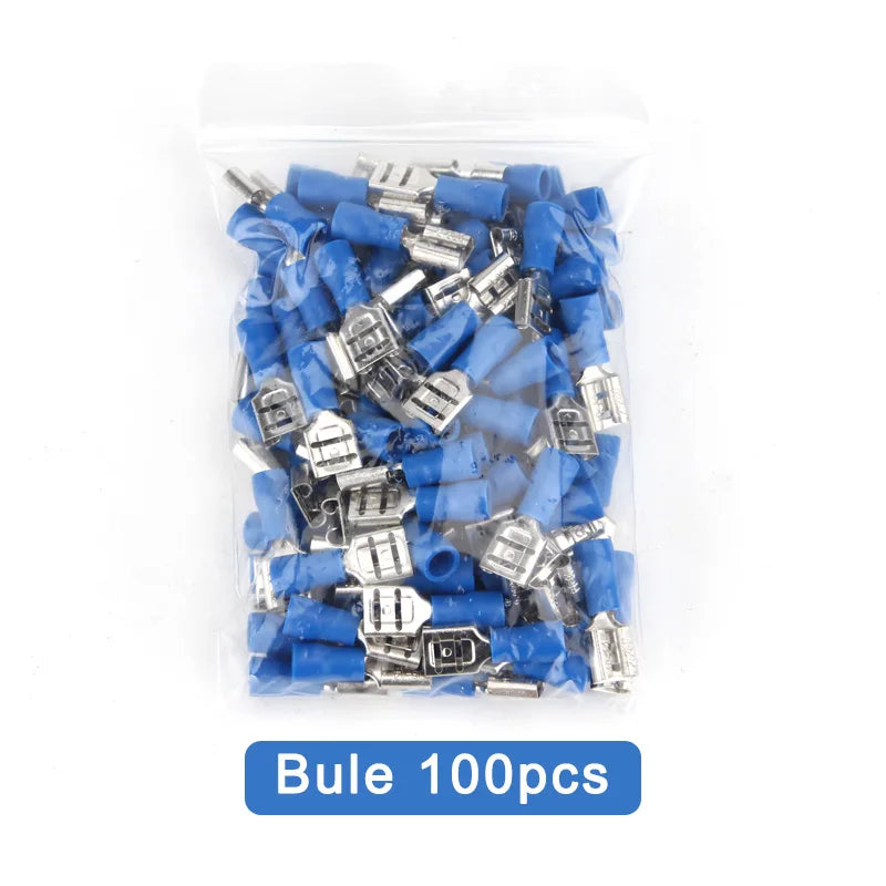 100 Pcs FDD2-250 Female Insulated Crimp Terminals 1.5–2.5mm² Crimp Wire Terminals Axl Bule 100pcs