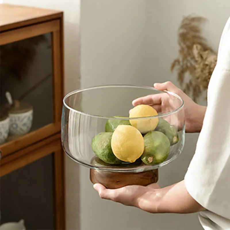 Glass & Wood Fruit Tray 8" – Decorative Serving Bowl | KEMORELA Decorative Serving Tray Axl