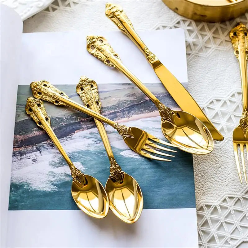 Gold Plated Stainless Steel Cutlery | Vintage Wedding Flatware Gold Plated Flatware Axl
