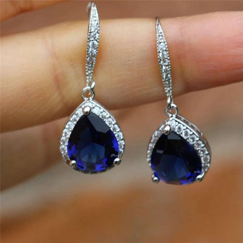 Huitan CZ Drop Earrings – White, Blue & Purple for Women Drop Earrings Axl E958