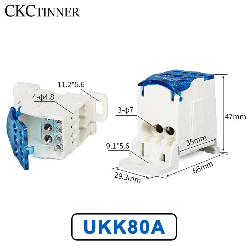 UKK80A Terminal Block 80A DIN Rail 1-In Multi-Out Wire Connector DIN Rail Terminal Block Axl