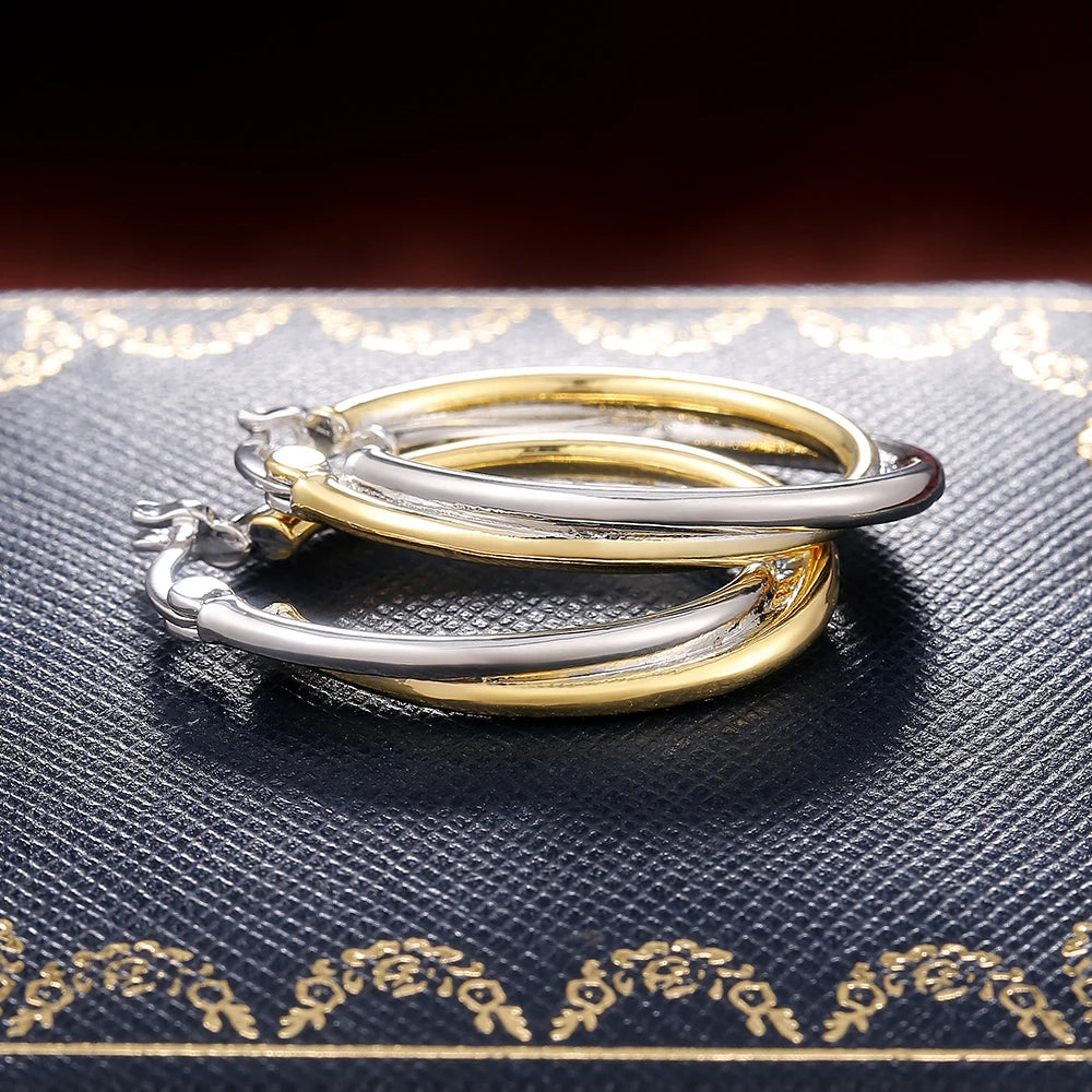 Huitan Two-Tone Oval Hoop Earrings for Women | Fashion Jewelry Hoop Earrings Axl