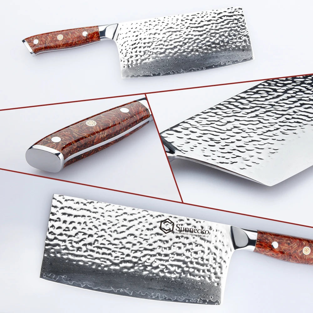 Sunnecko 7" Damascus Cleaver Knife – VG10 Steel Core, 73 Layers Damascus Cleaver Knife Axl